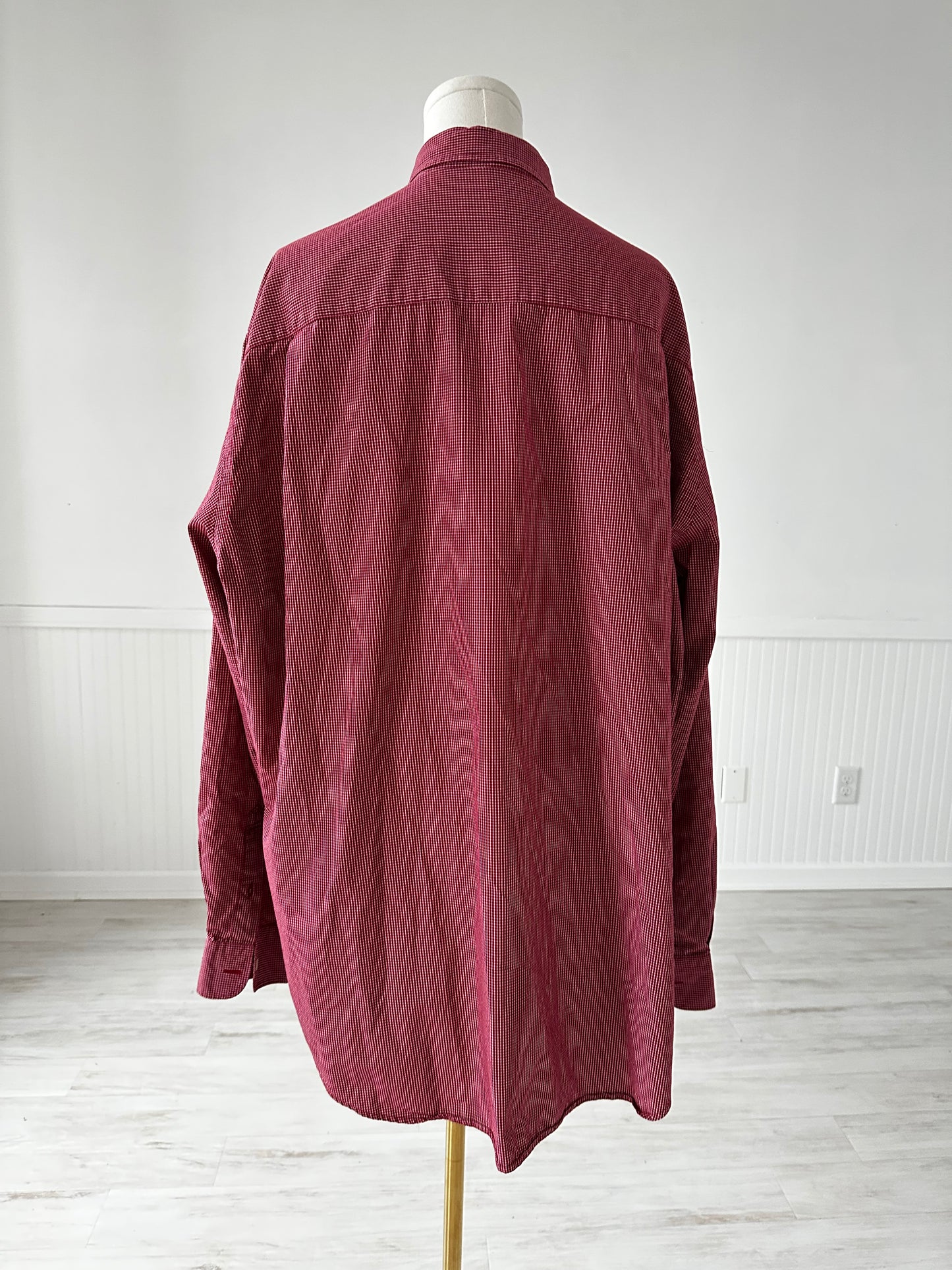 90s Austin Reed red check poplin. Made in Hong Kong