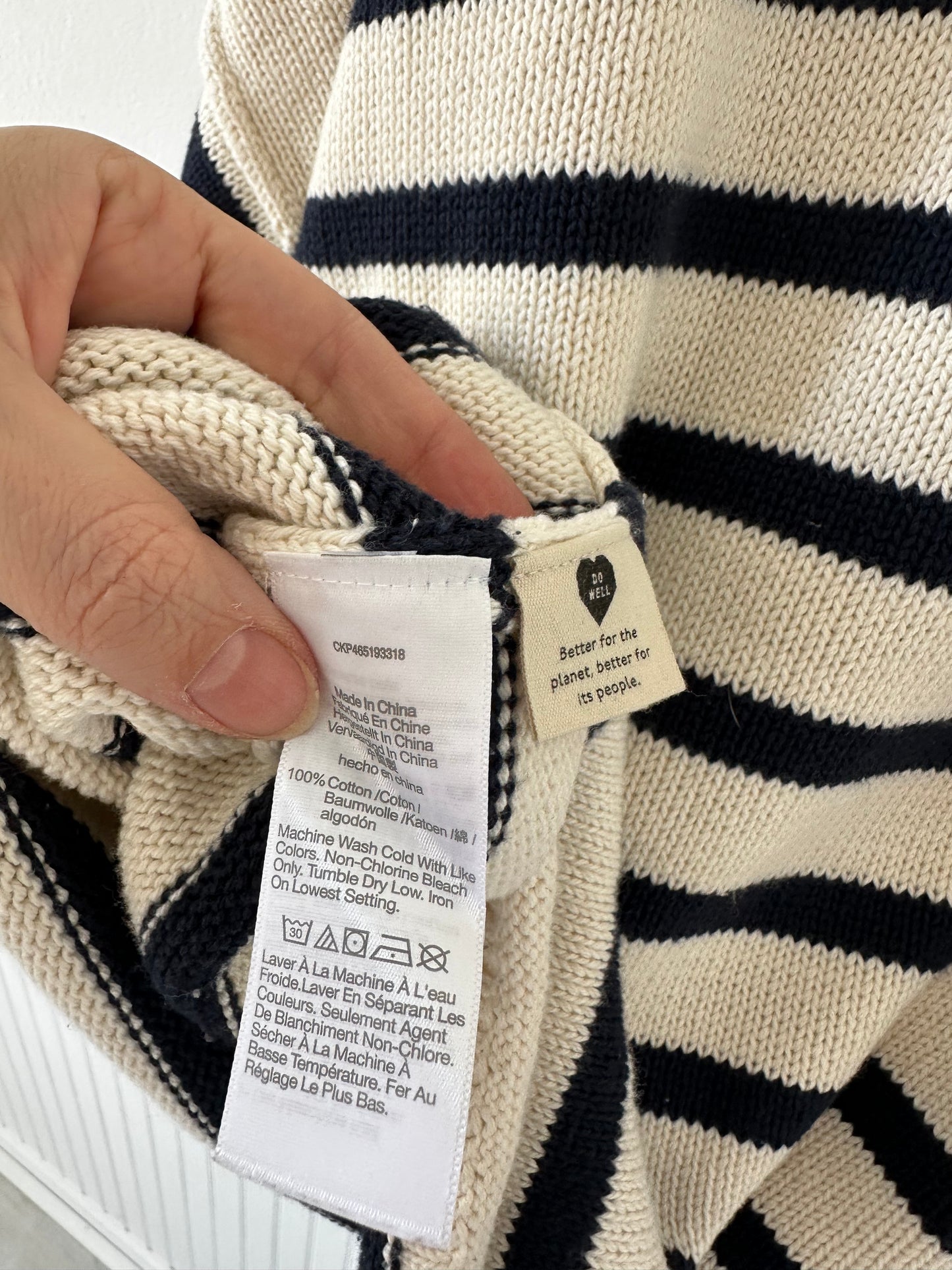 Madewell striped cotton sweater in navy/cream. Size medium