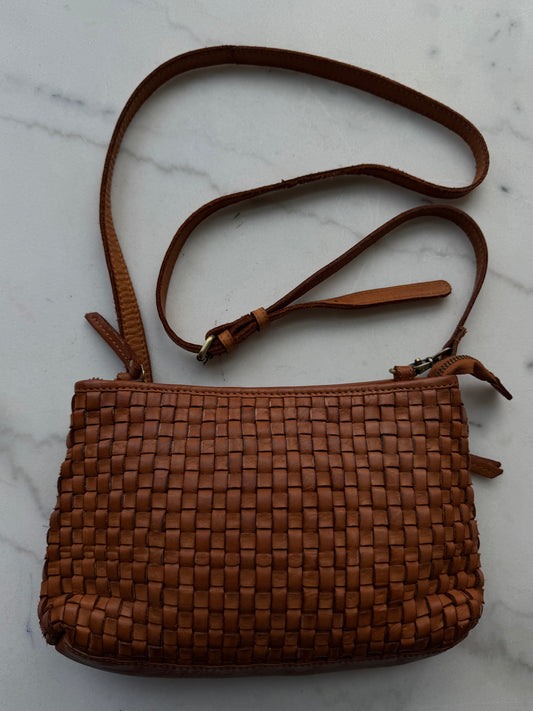 Marta Ponti leather woven crossbody with removable strap