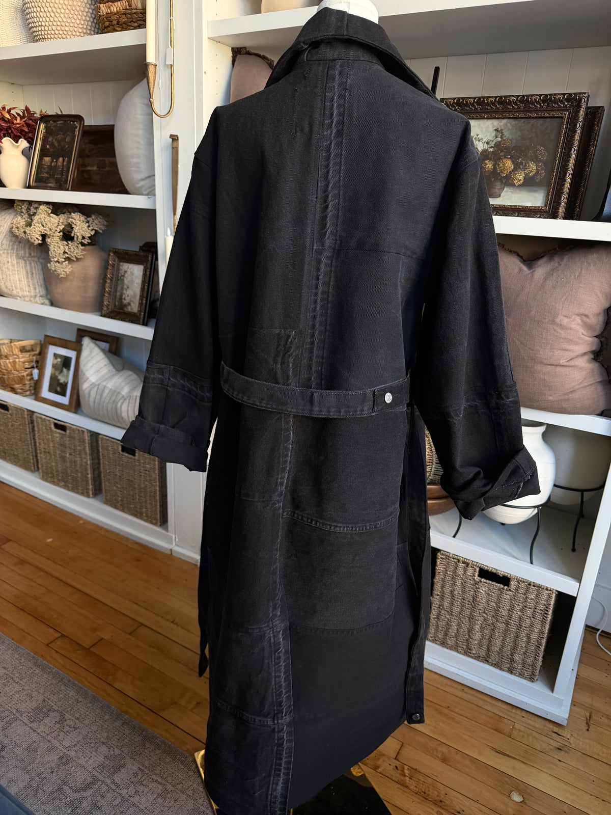 #10 Reworked Black Denim trench size L