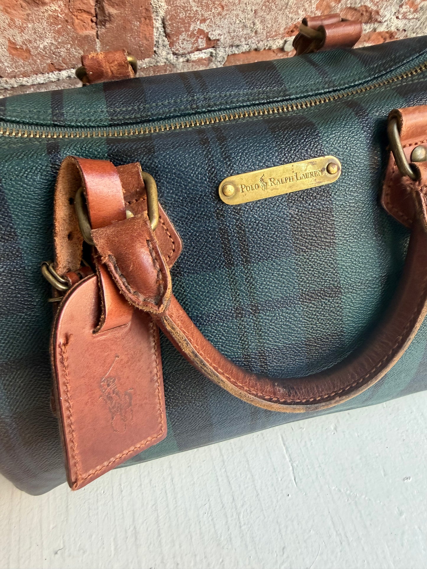 90s Ralph Lauren black watch plaid small duffle