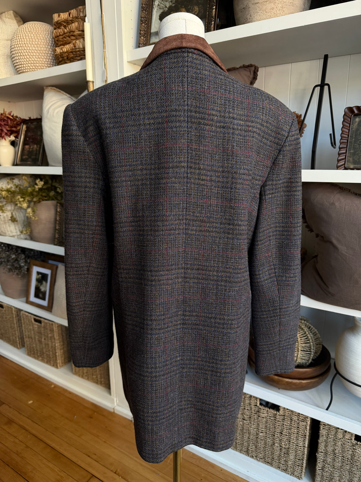 90s Express tweed blazer with leather collar. Fits S-L
