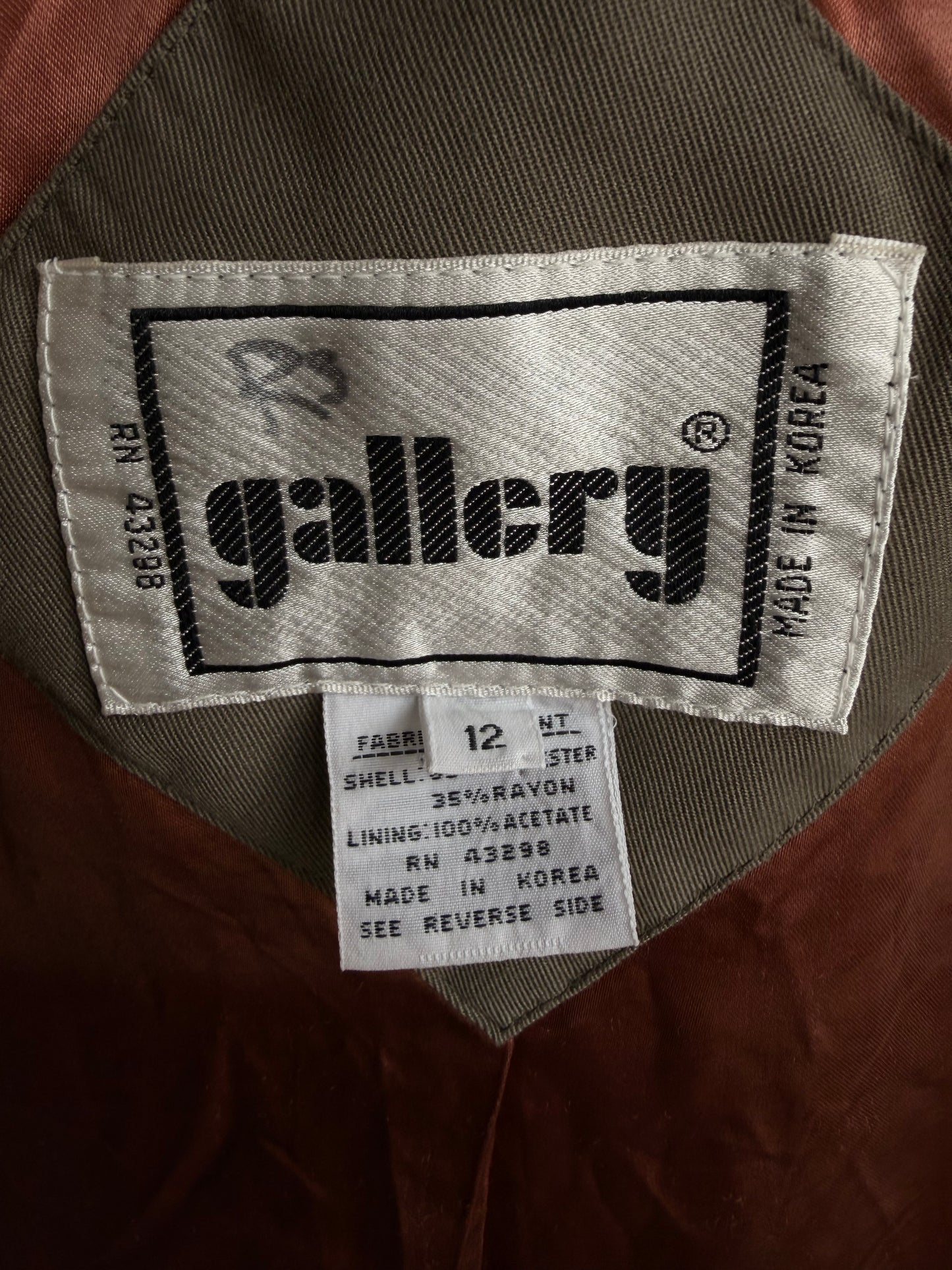 80s Gallery green trench. Made in Korea