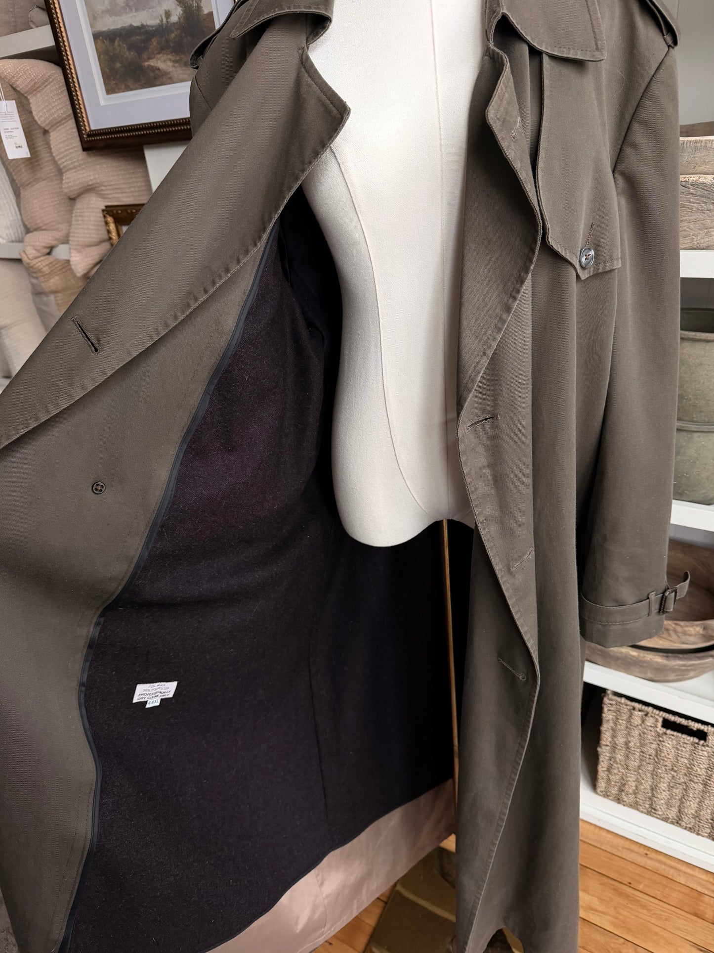 80s/90s Christian Dior green trench with zip out wool lining.