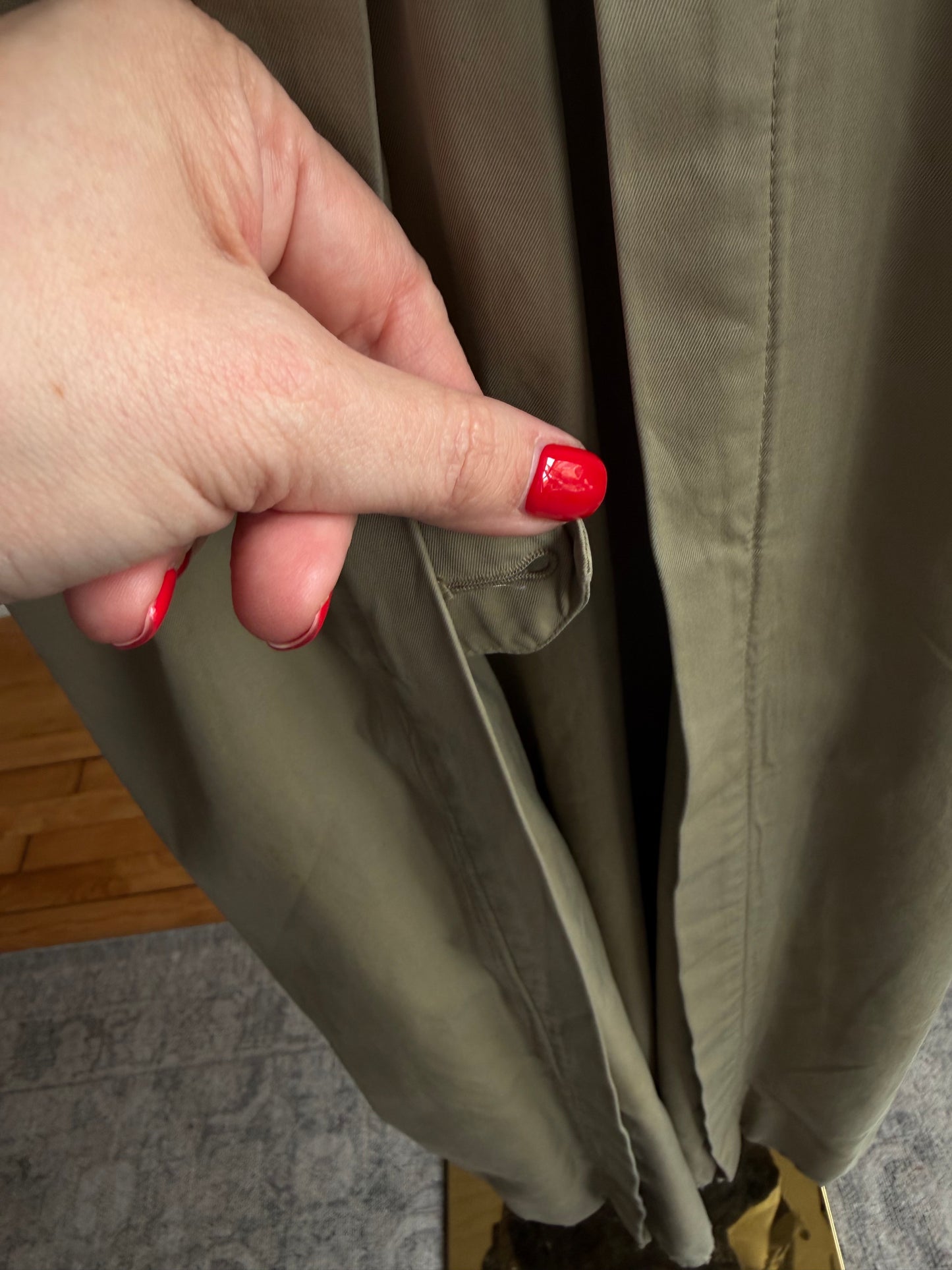 Vintage Burberry green khaki trench with removable wool lining. Made in the USA.