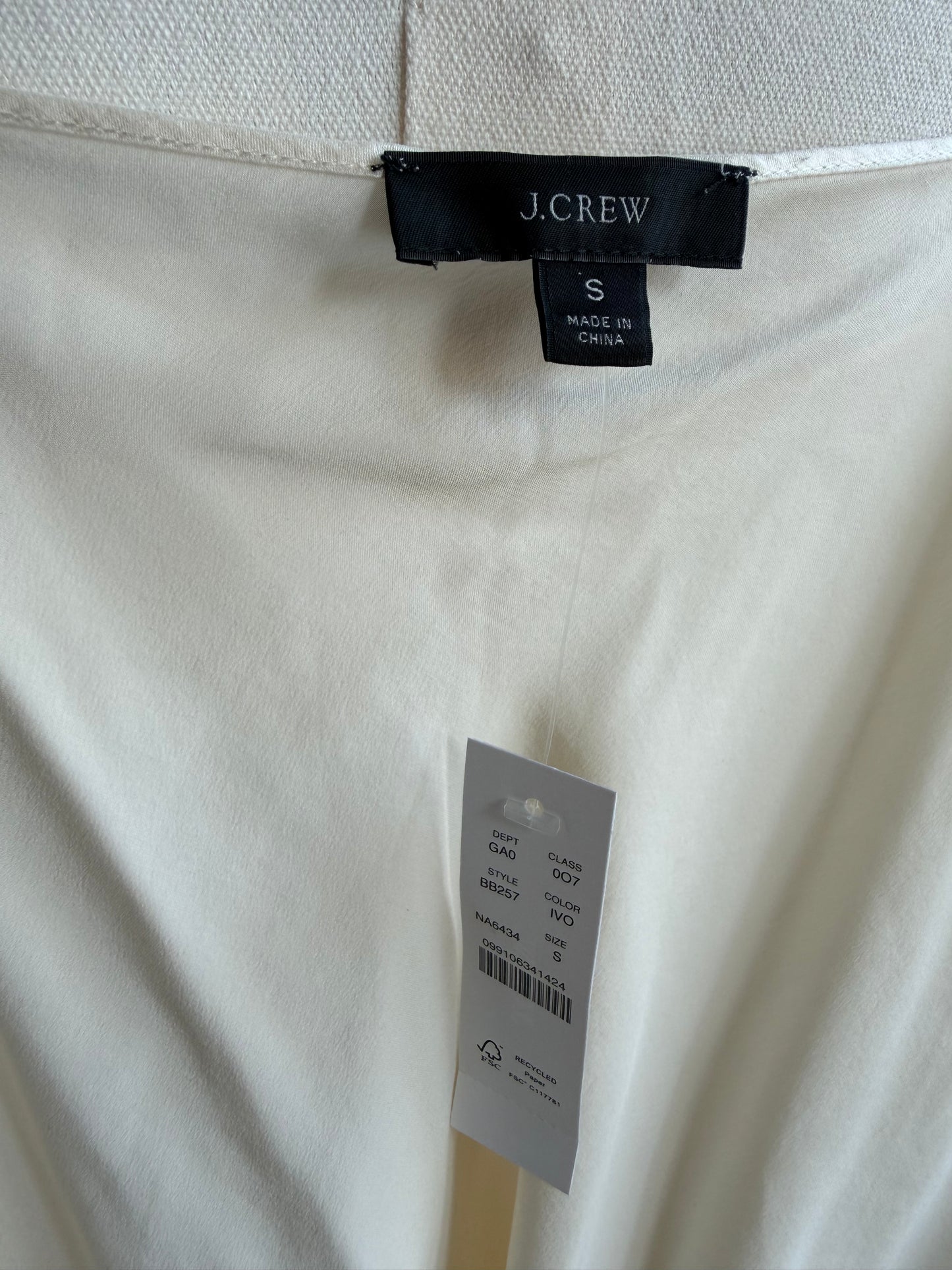 JCrew Cream Silk Camisole. Size S. NWT