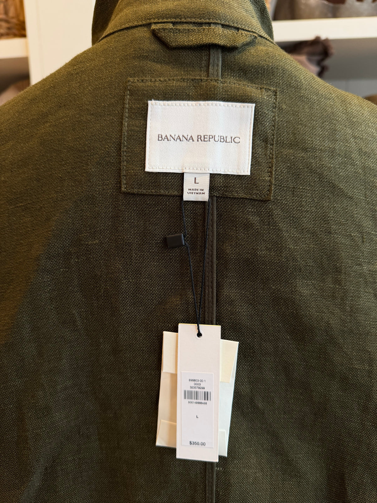 Banana Republic linen canvas utility jacket in olive green. Size L