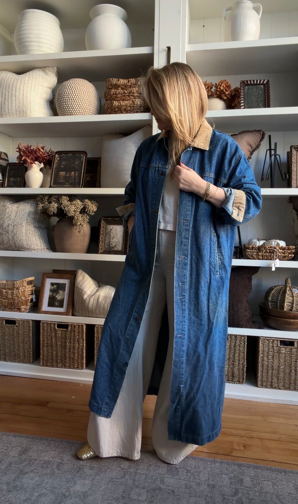 80s Levi’s denim duster with corduroy collar. Made in the USA