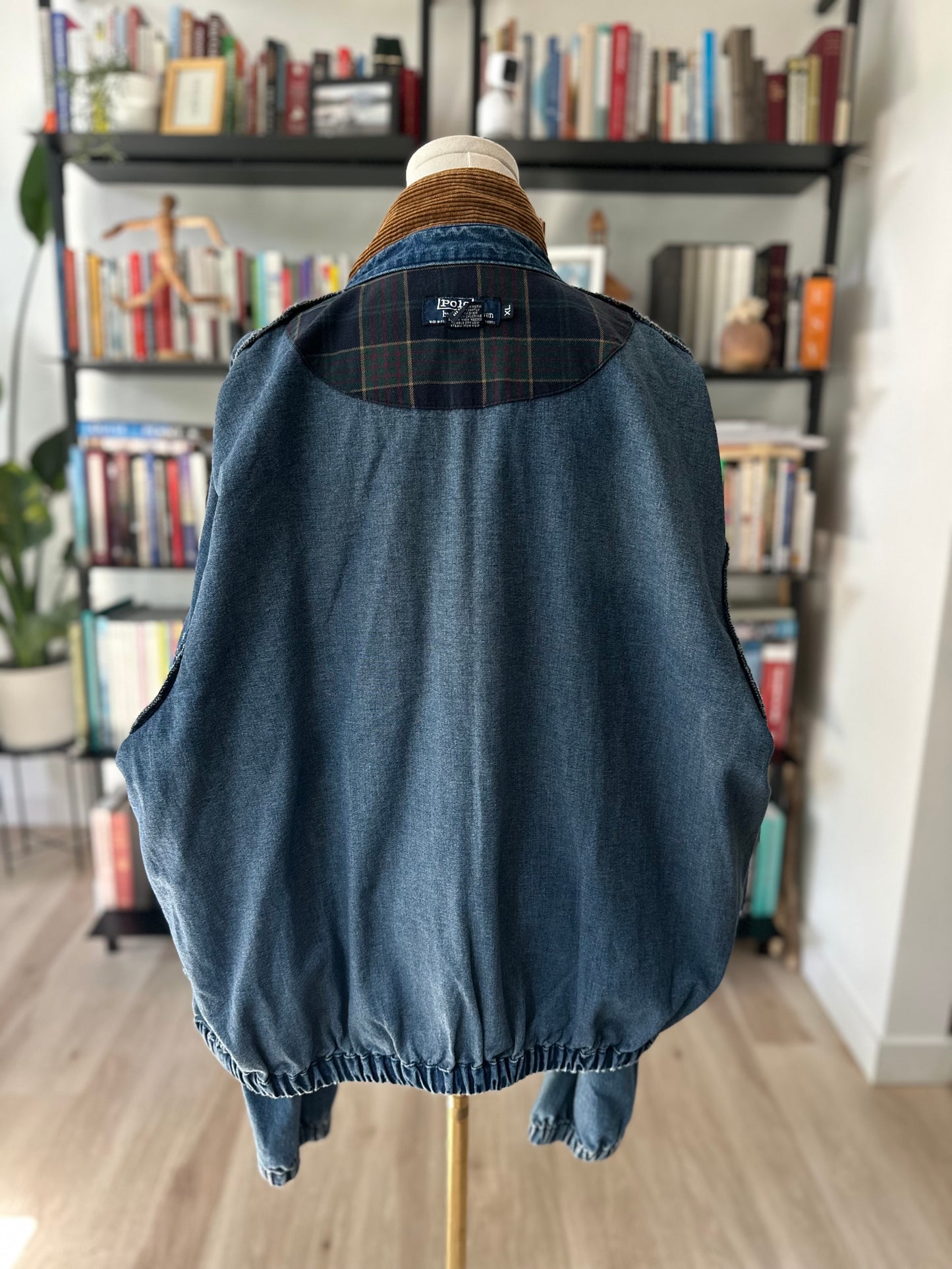 80s/90s Polo Ralph Lauren denim bomber with corduroy collar. Made in the USA