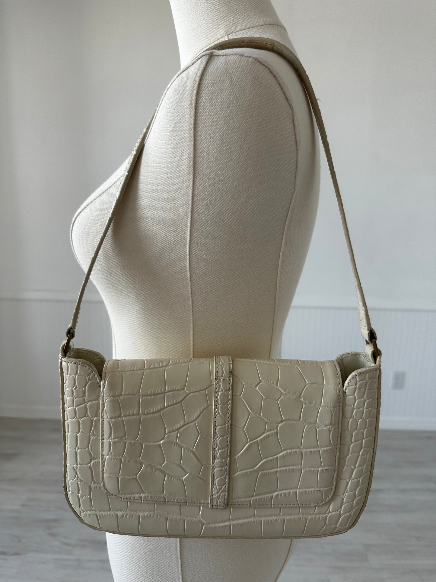 BY FAR cream croc embossed leather bag