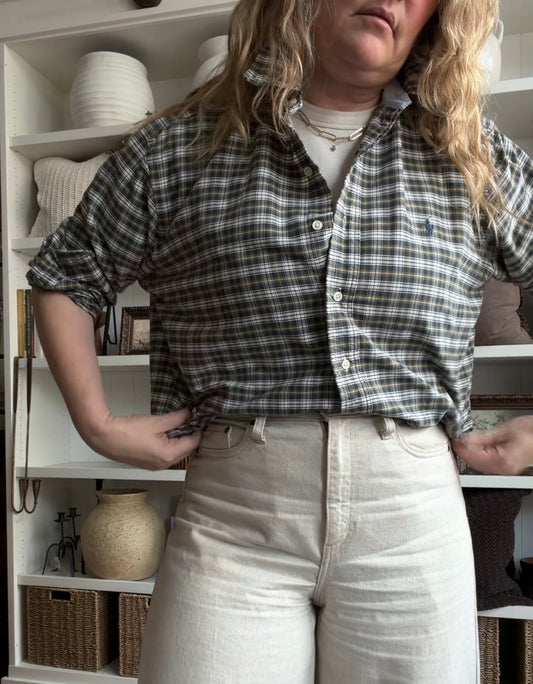 90s Polo Ralph Lauren plaid button down. Fits M-XL