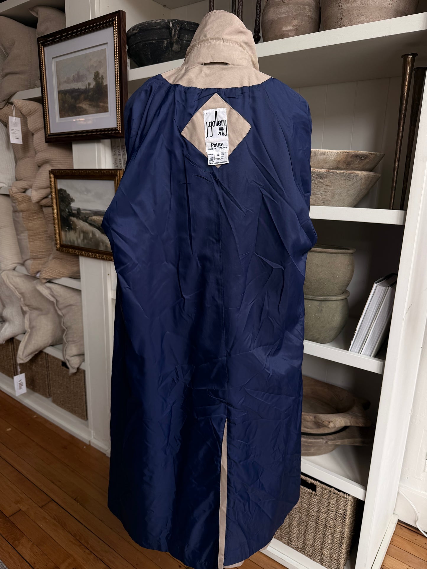 90s J.Galley khaki trench with navy details