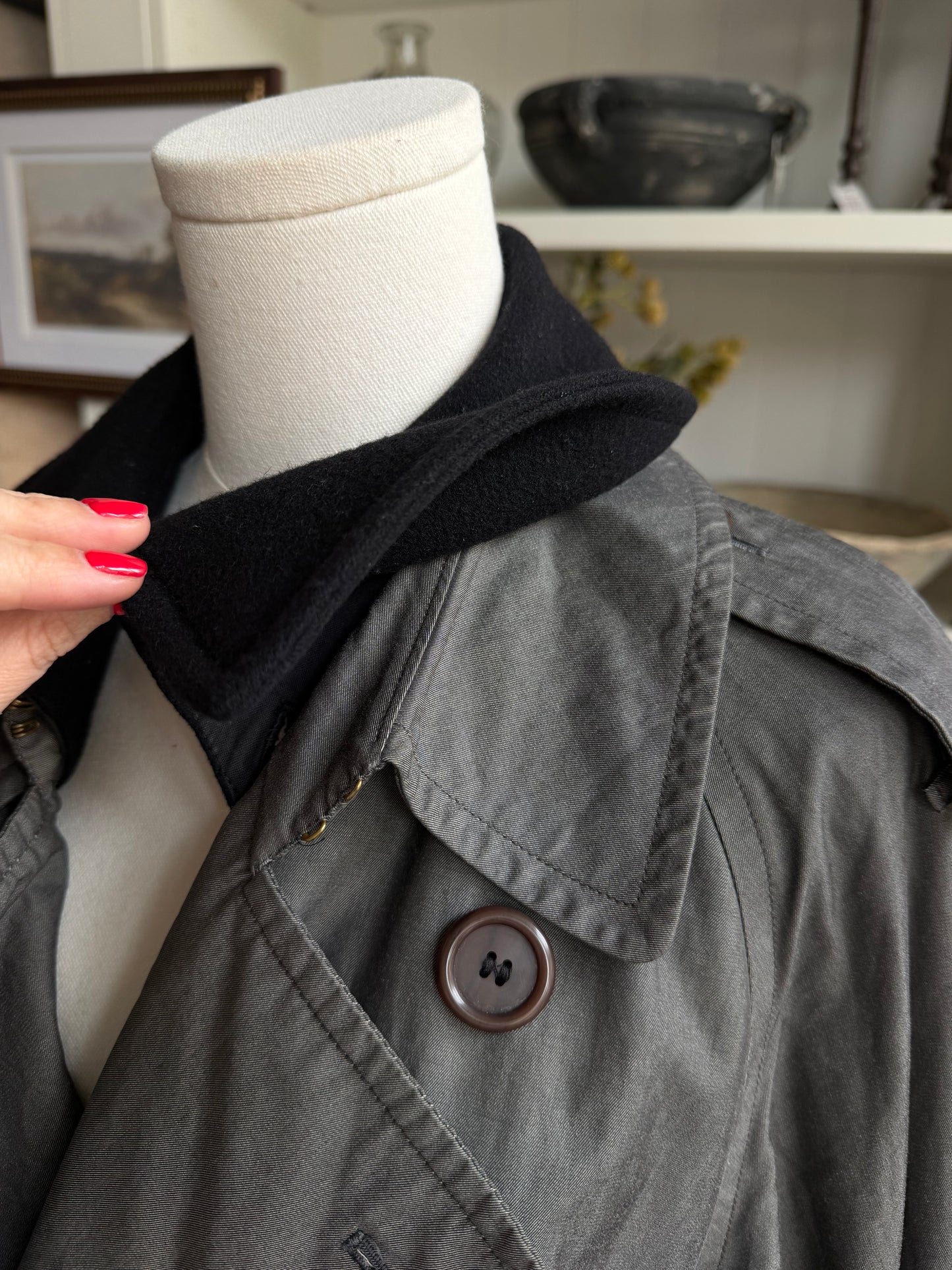 Vintage Burberry grey trench with removable wool collar