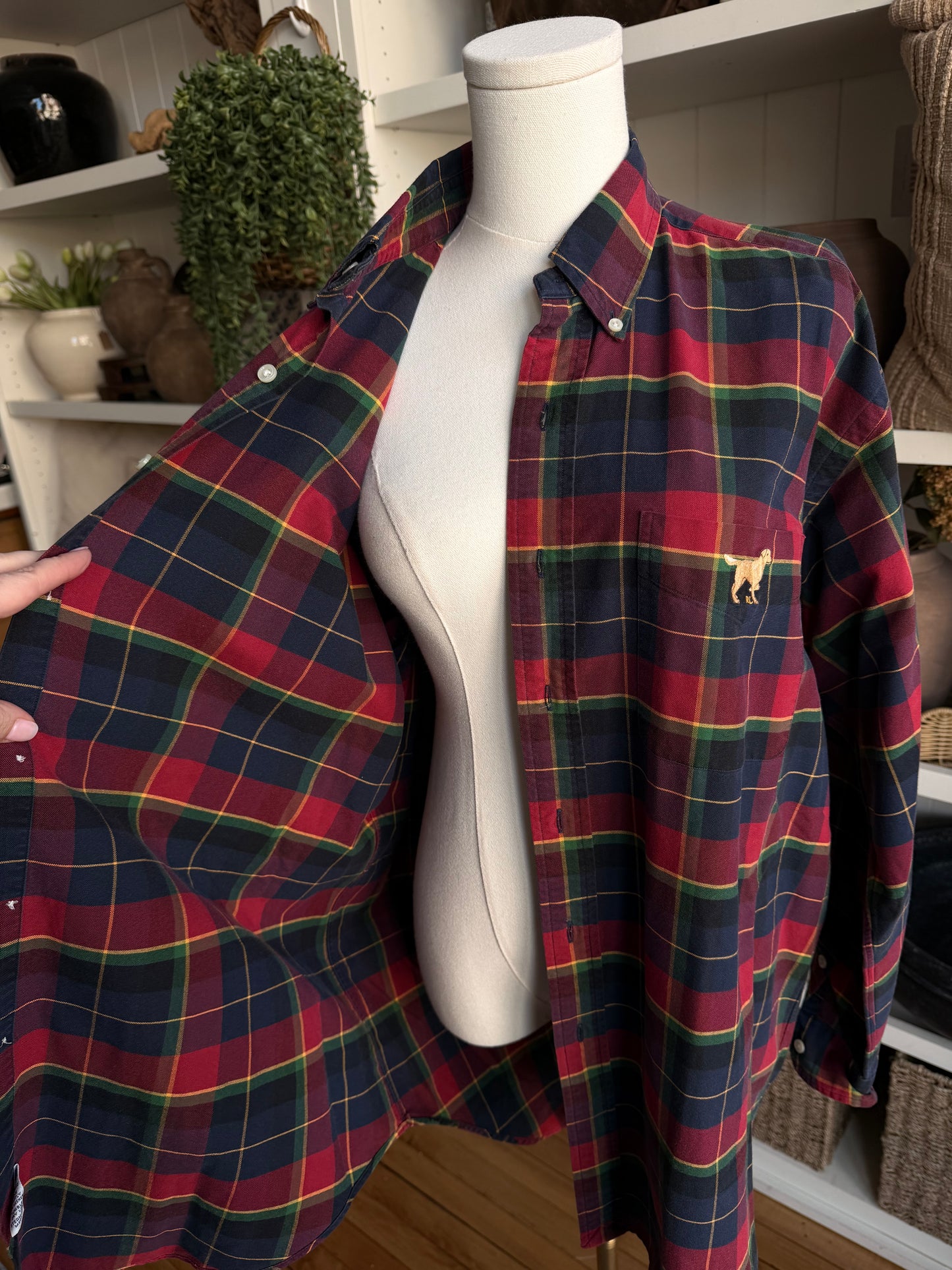 90s Ralph Lauren Blake cotton plaid button down with Golden Retriever embroidered on the pocket