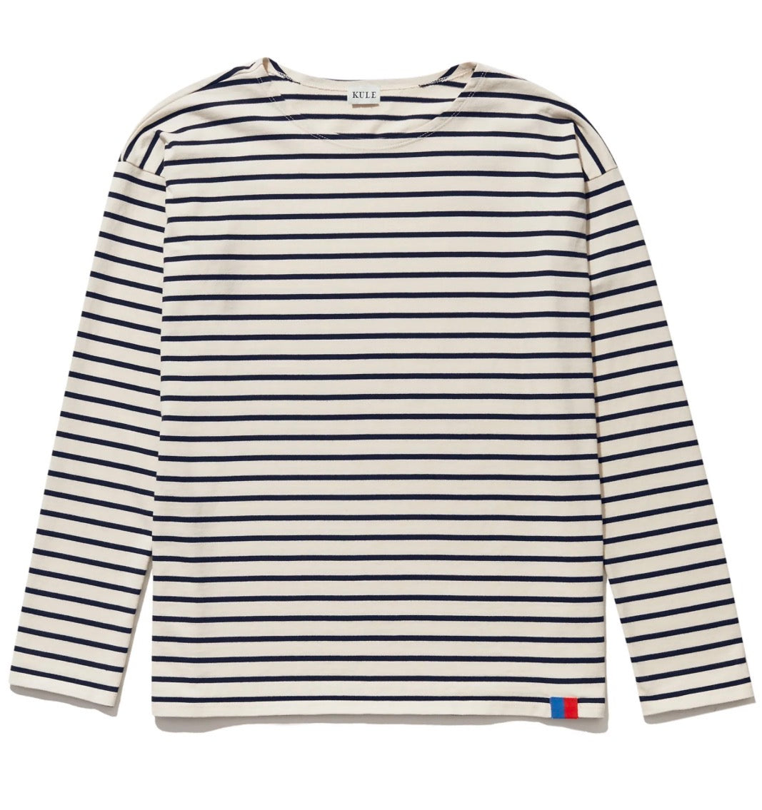 Kule Boyfriend top in cream and navy stripe. Size Large (runs small). Never worn