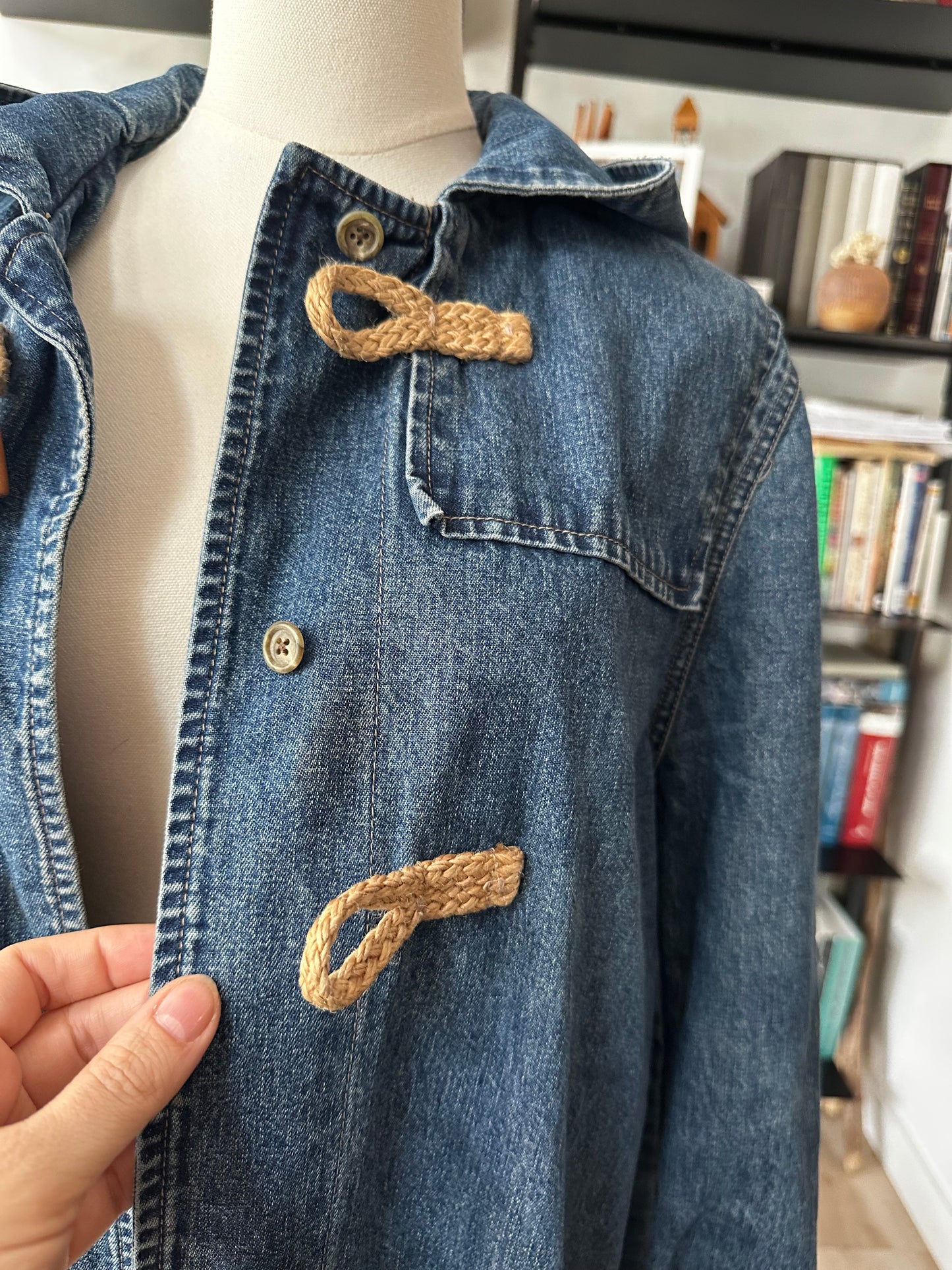 90s Lauren Jeans Co denim toggle coat. Made in Hong Kong