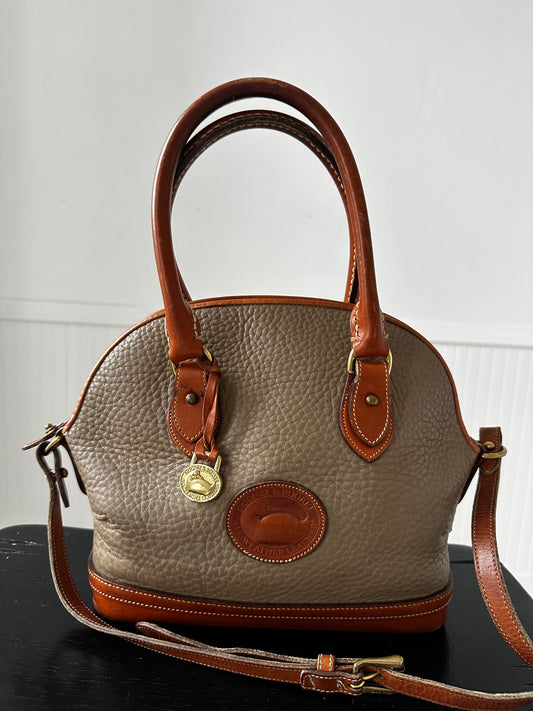 80s/90s Dooney and Bourke satchel with top handle and crossbody strap in taupe