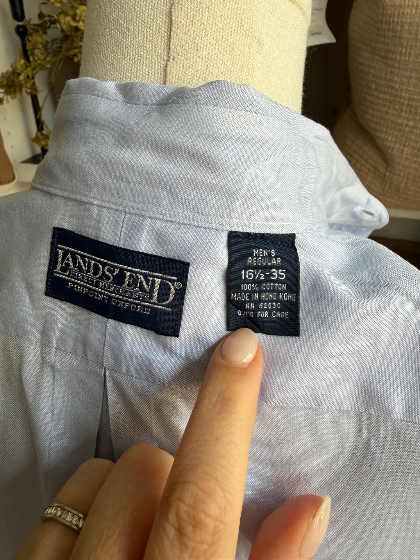 90s Lands End blue Oxford. Made in Hong Kong