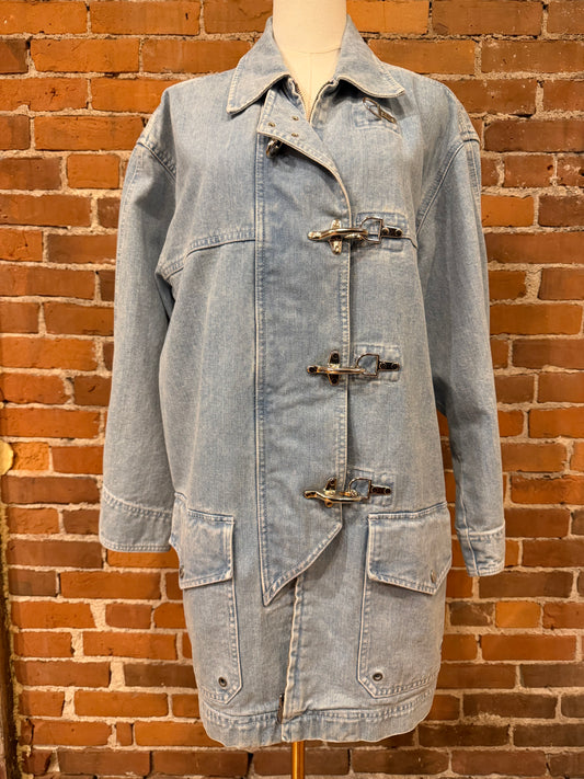 90s Lauren Ralph Lauren denim fireman clasp chore coat. Fits M-L