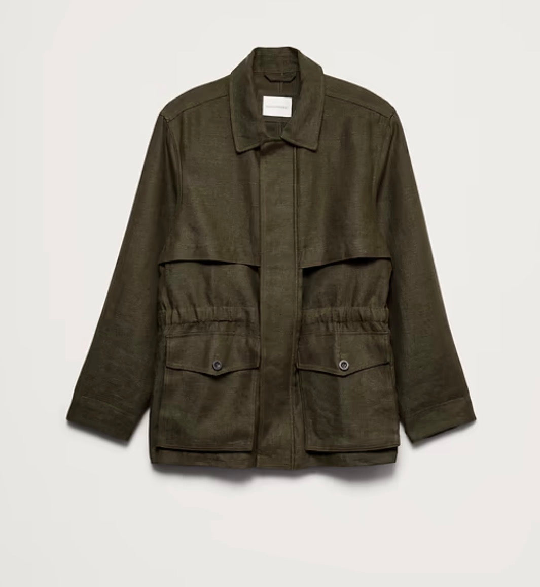 Banana Republic linen canvas utility jacket in olive green. Size L