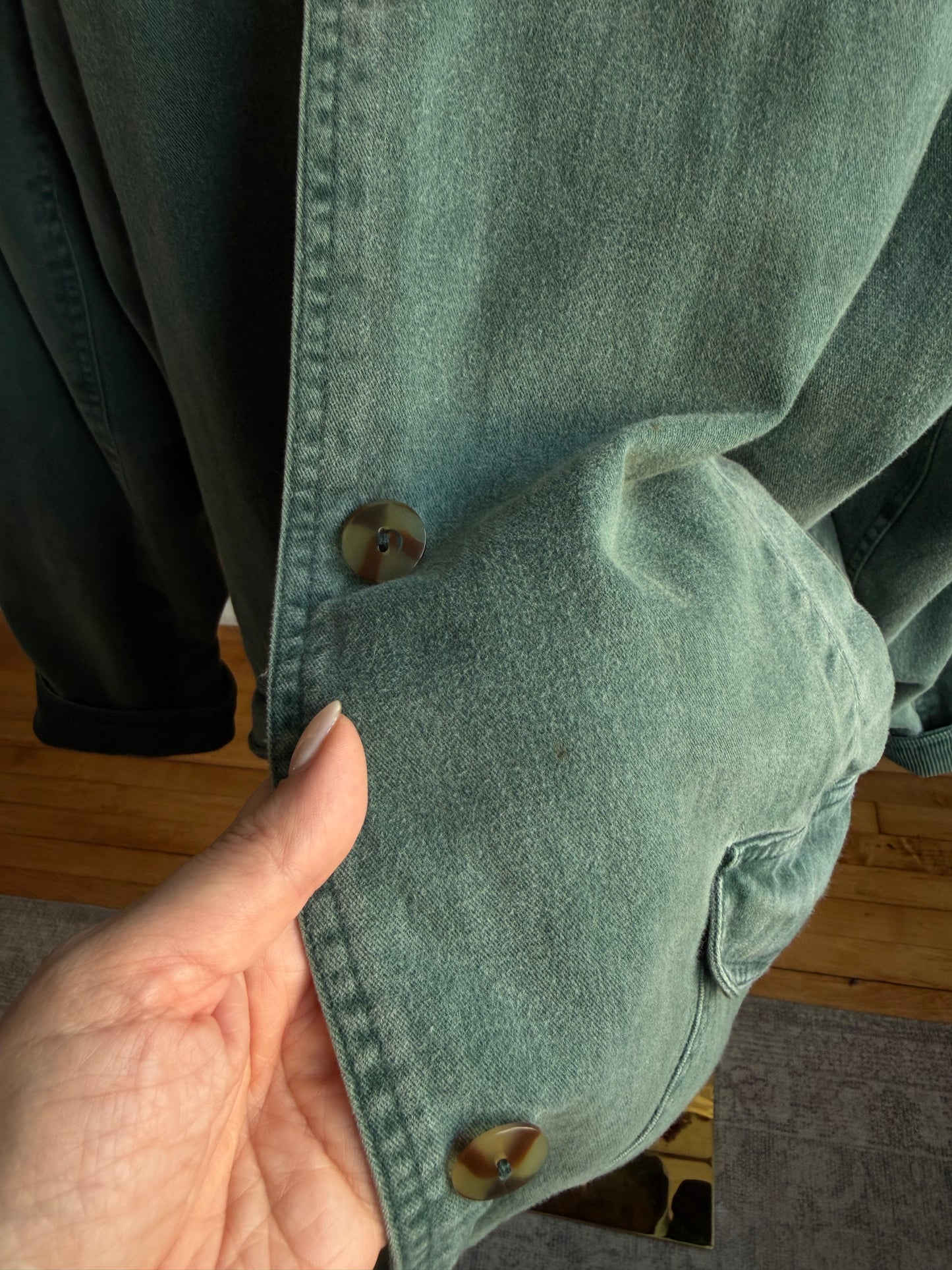 90s Brandon Thomas green fleece lined barn coat. Fits S-L
