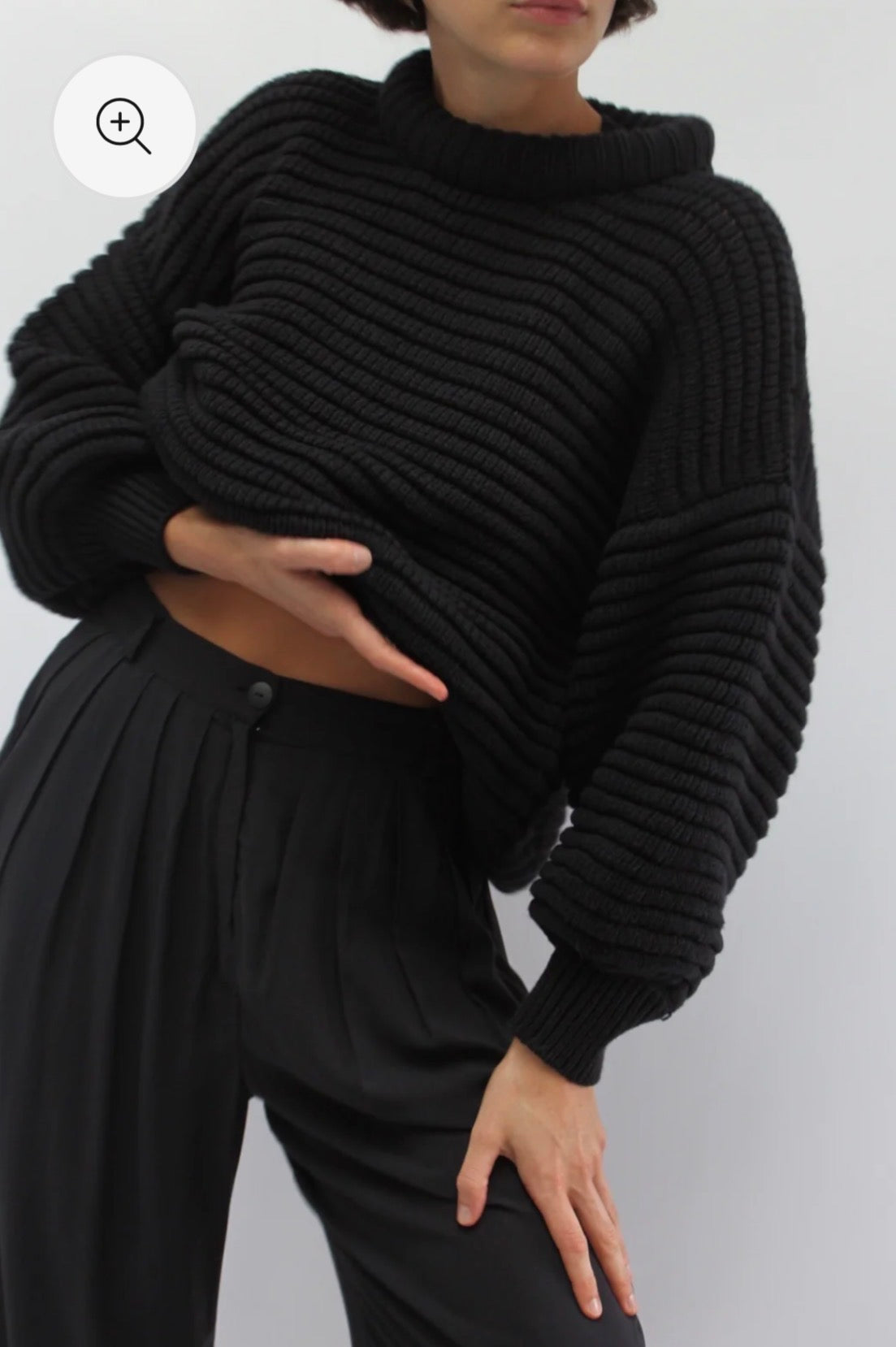 Na Nin Romy Pima cotton balloon sleeve sweater in black.
