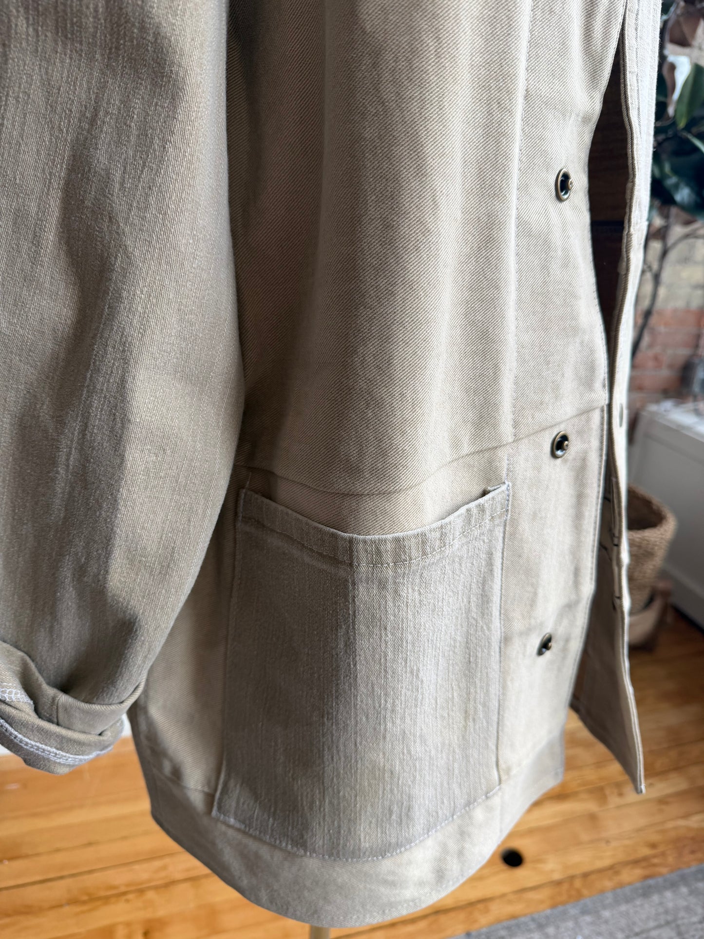 Sand Reworked Denim Chore Coat. Size Large