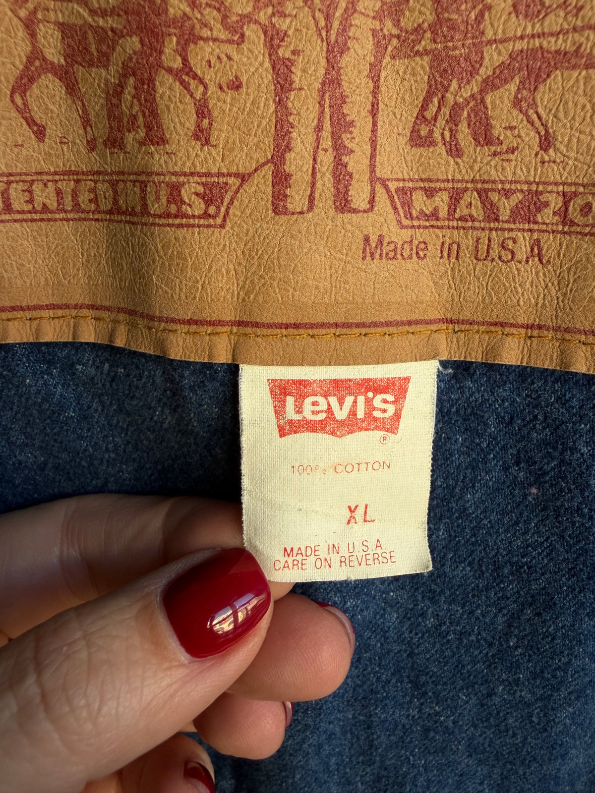 80s Levi’s denim duster with corduroy collar. Made in the USA