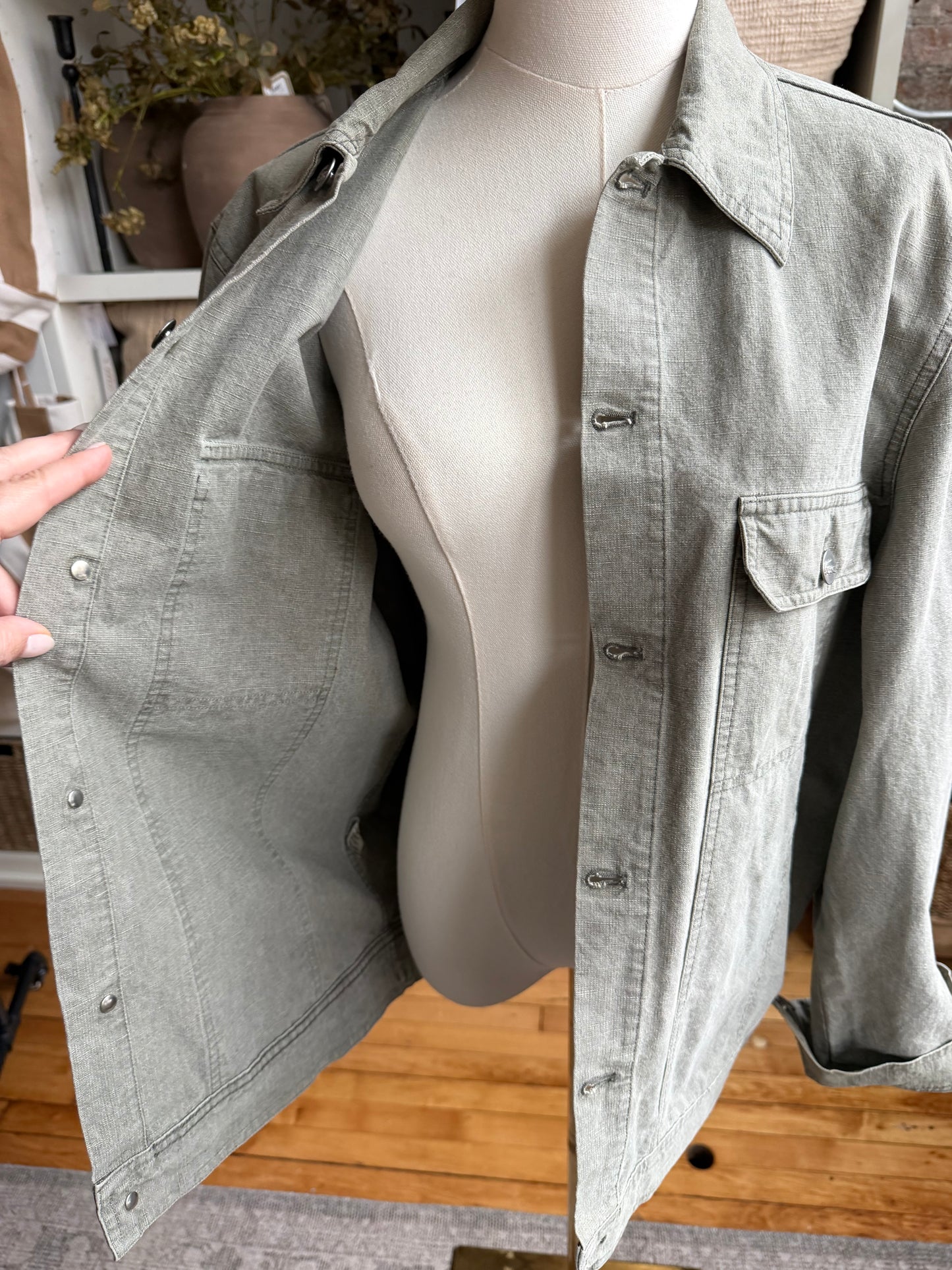 90s Lacoste sage green light weight denim jacket