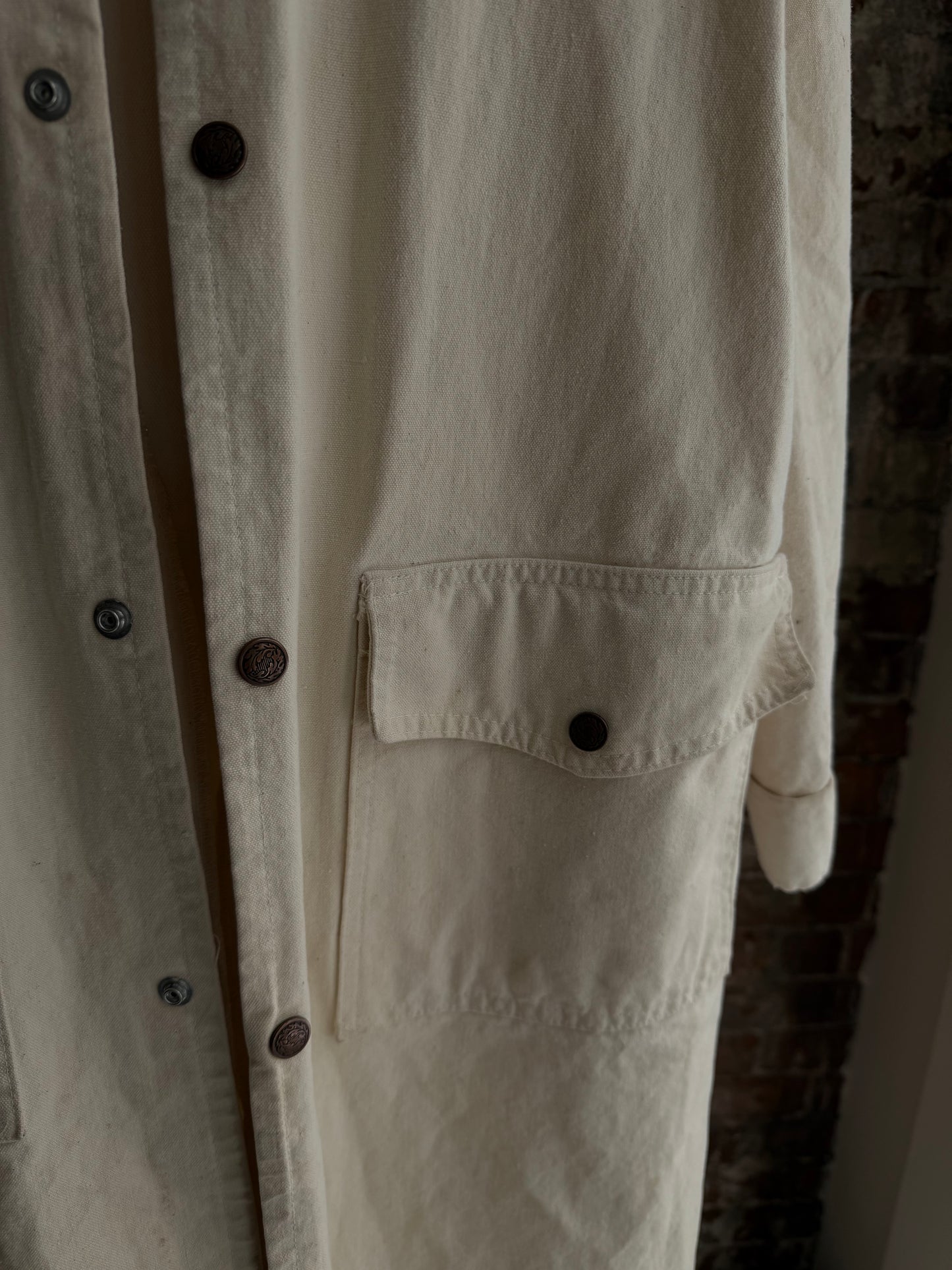 80s American West cream duster with corduroy collar. Made in USA