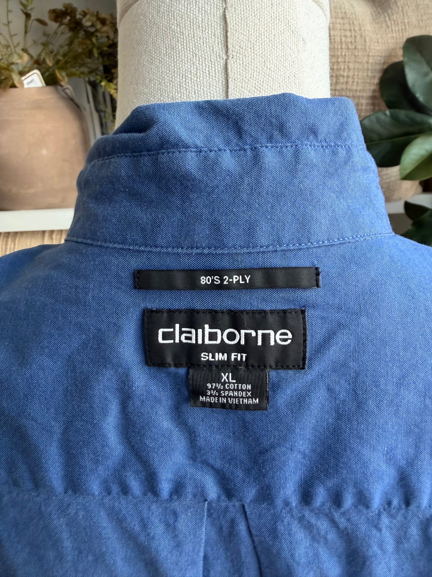 00s Claiborne blue cotton button down.
