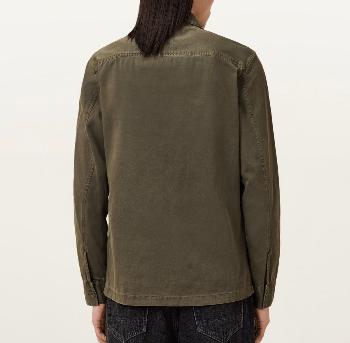 All Saints Spotter cotton over shirt in cargo green. Size medium