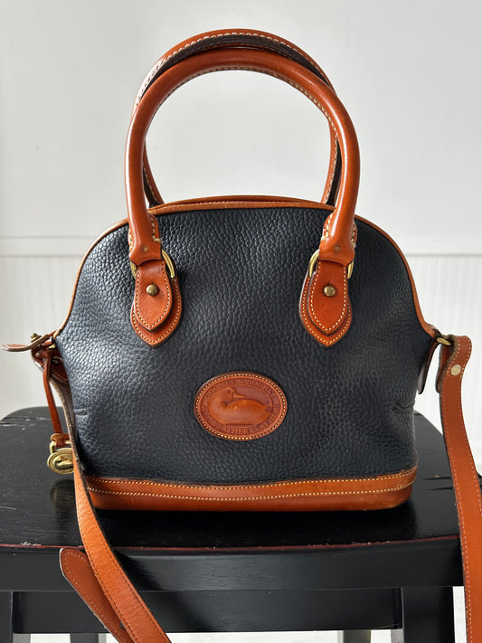 80/90s Dooney and Bourke top handle satchel with crossbody strap in navy