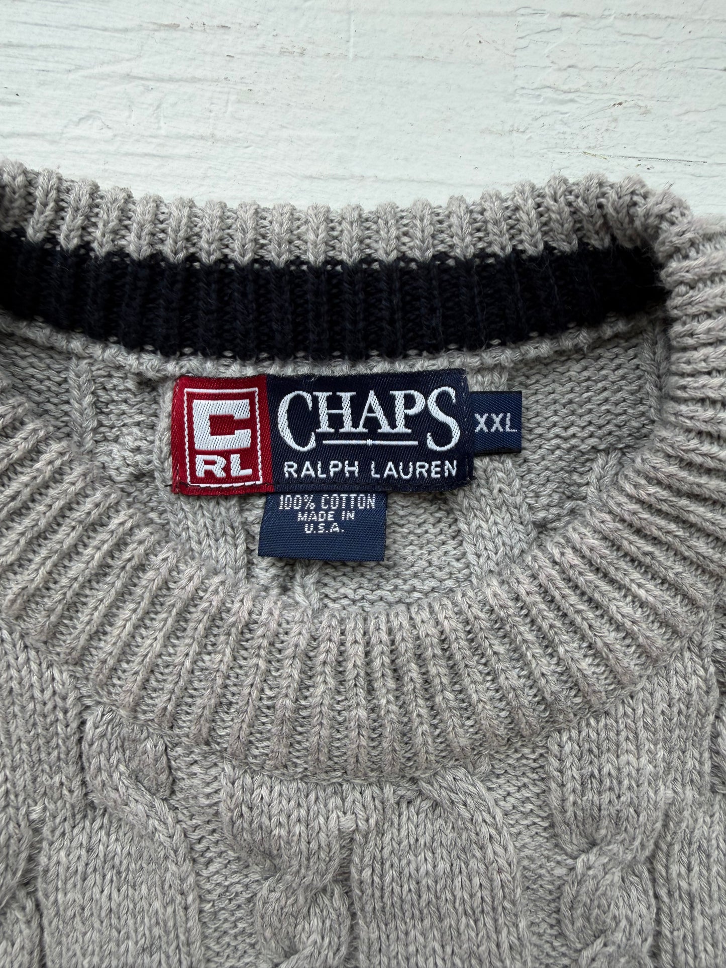 90s Chaps Ralph Lauren gray cable knit sweater. Made in the USA