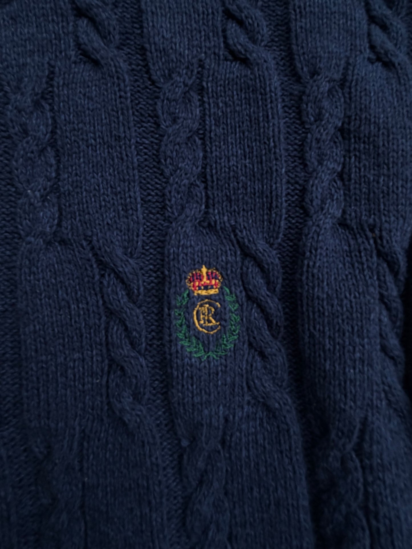 90s Chaps Ralph Lauren navy cotton cable knit sweater. Made in the USA