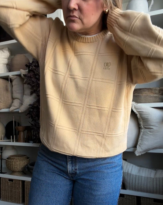 90s Izod yellow cotton sweater. Made in Jordan. Fits S-L