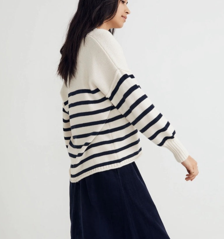 Madewell striped cotton sweater in navy/cream. Size medium