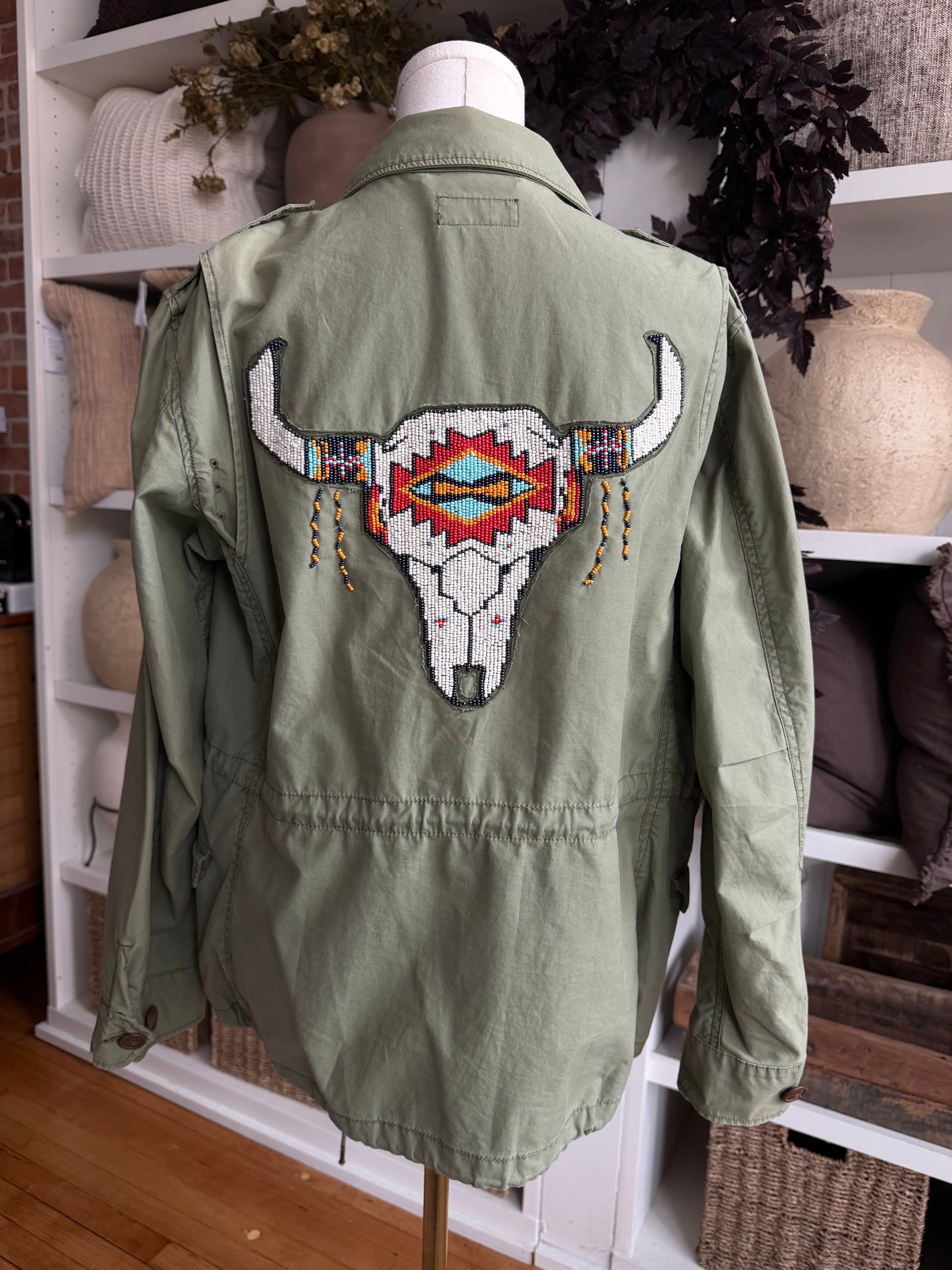 00s Polo Ralph Lauren military jacket with beaded embroidery. Fits XXS-S