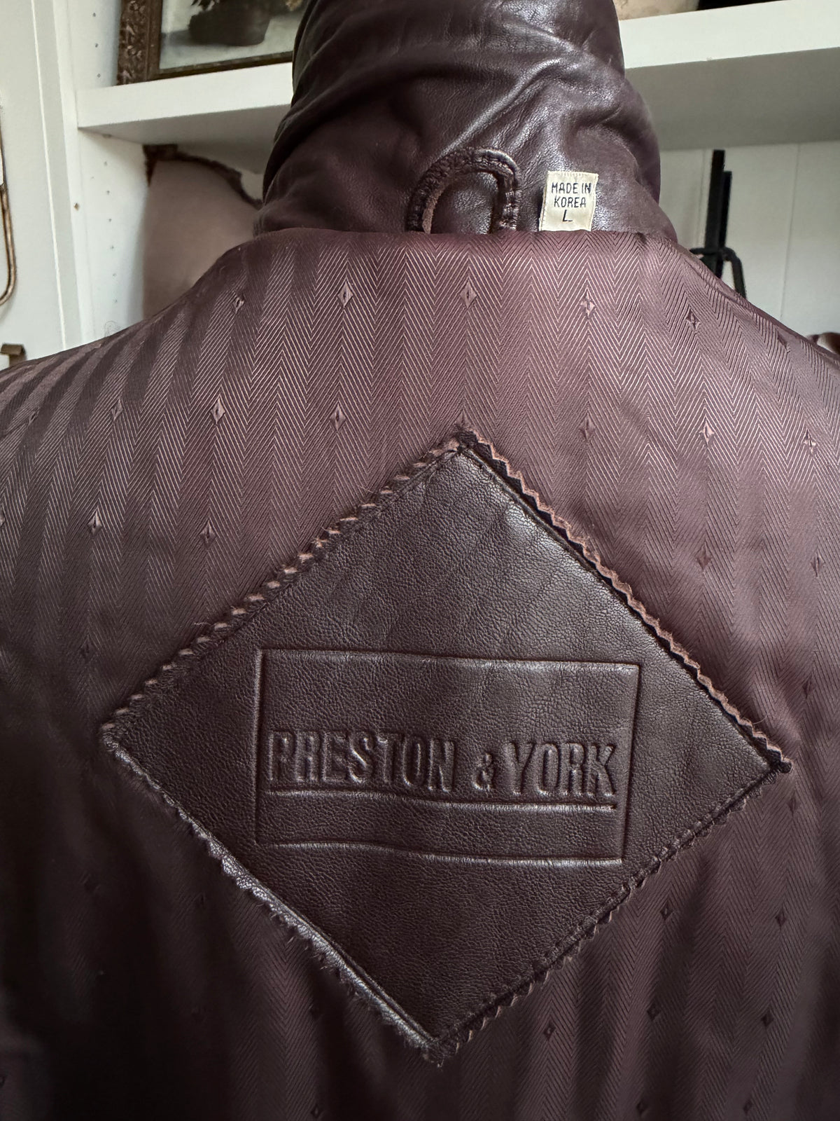 90s Preston Yorke dark burgundy leather trench. Made in Korea. Fits M-XL