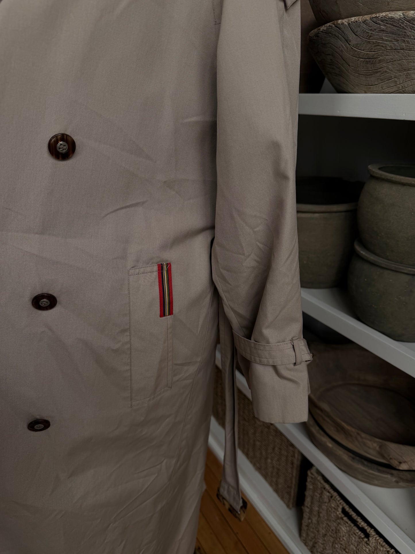 90s J.Galley khaki trench with navy details