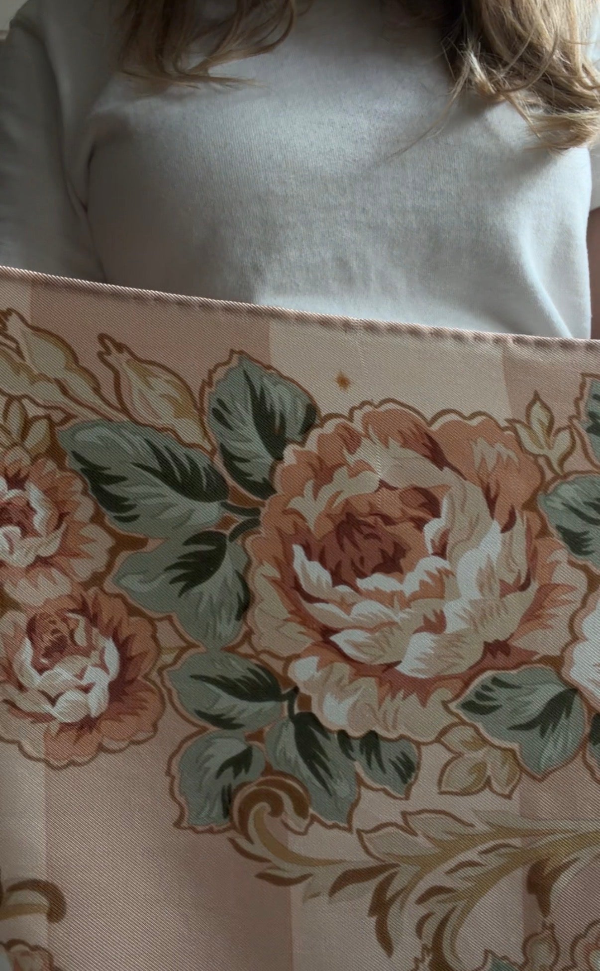 90s Ralph Lauren floral stripe silk scarf