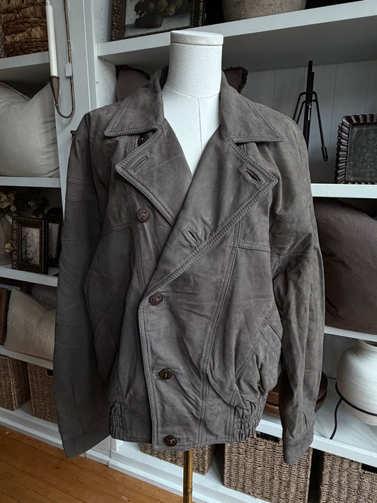 Vintage grey leather bomber. Sourced in Italy. Fits S-L