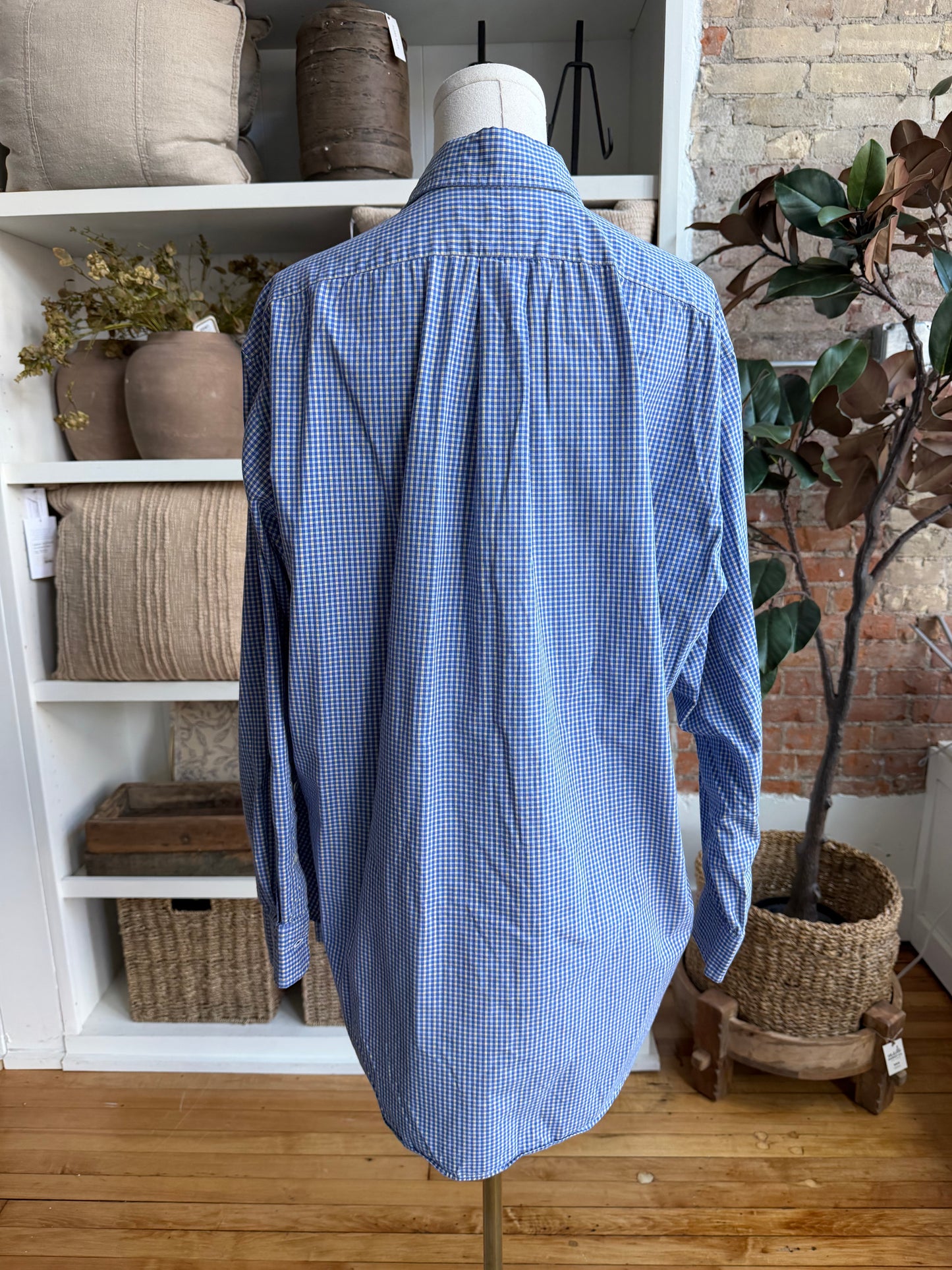 90s Ralph Lauren blue check Yarmouth poplin button down. Made in Hong Kong