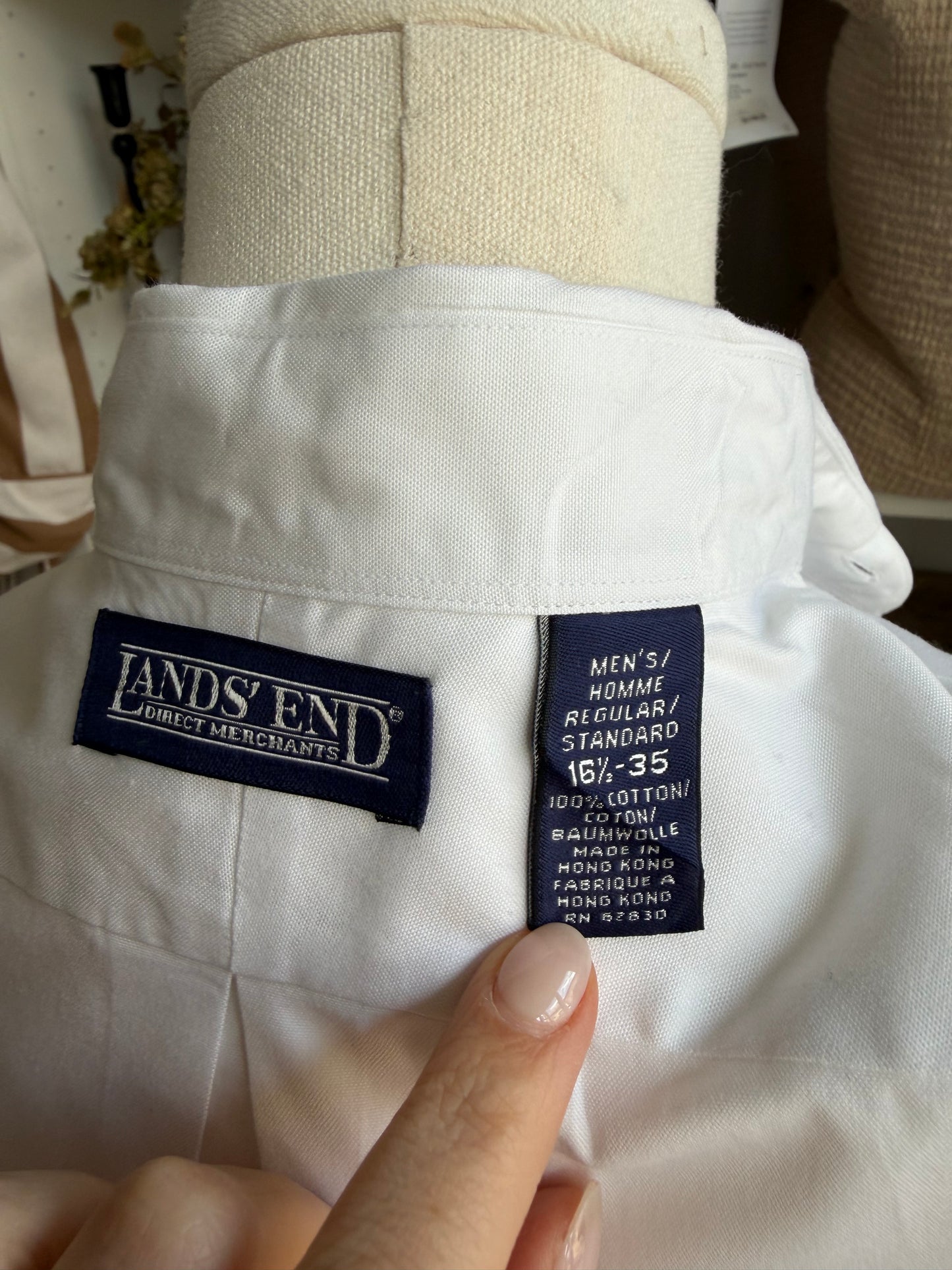90s Lands Ends with polin button down. Made in Hong Kong
