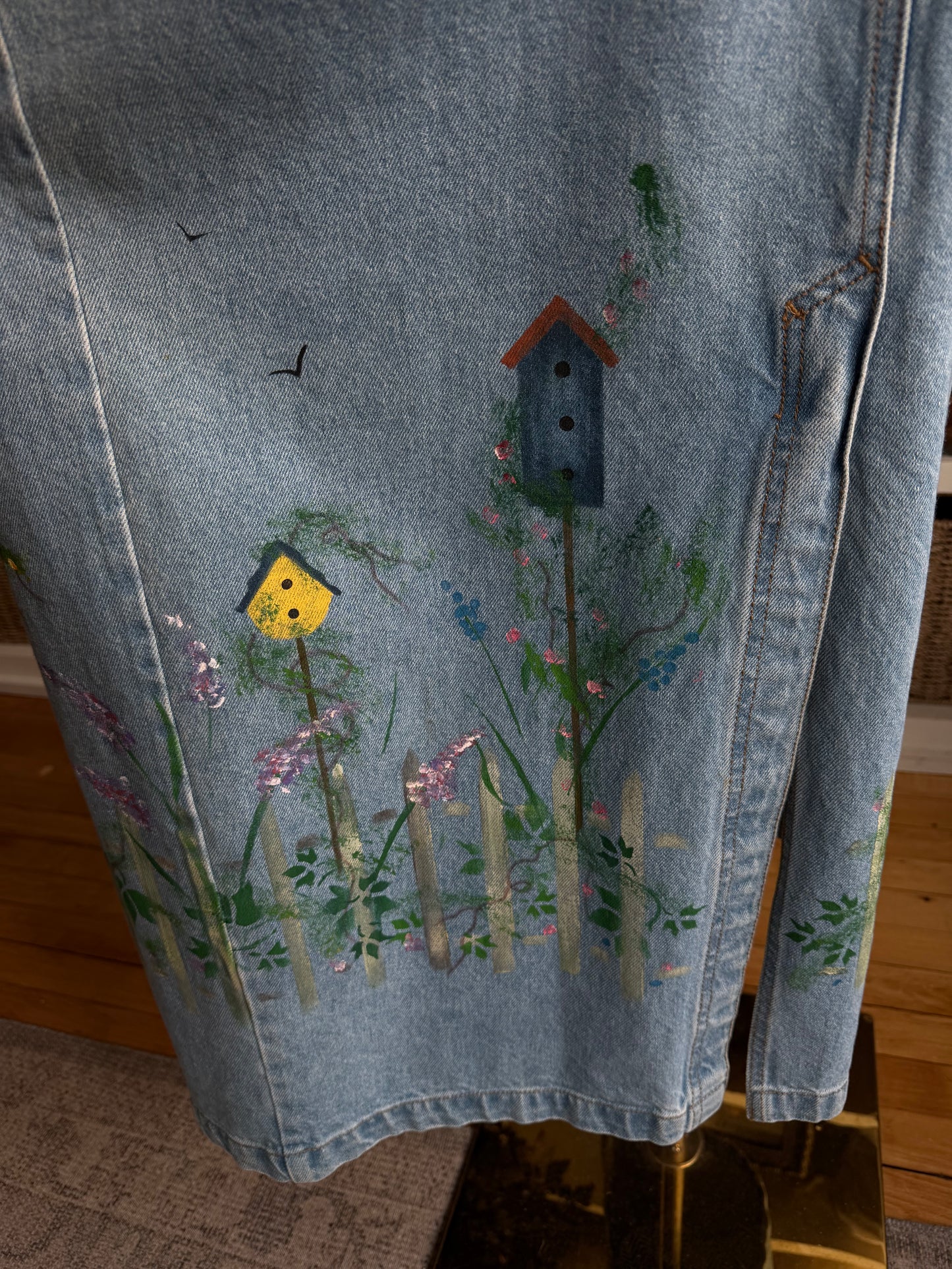 90s Sun Belt Denim hand painted trench coat. Fits S-L