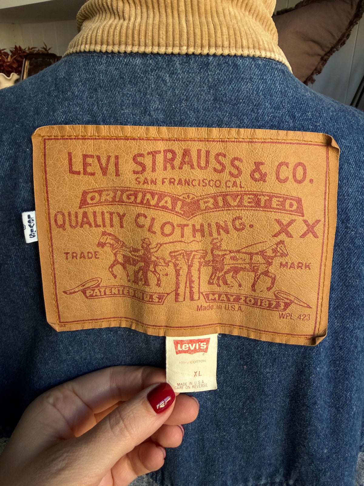 80s Levi’s denim duster with corduroy collar. Made in the USA