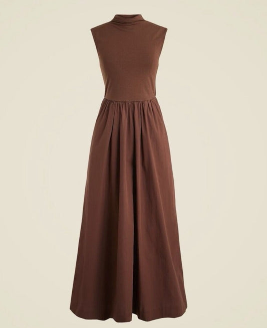 JCrew brown fitted knit mockneck dress with poplin dress
