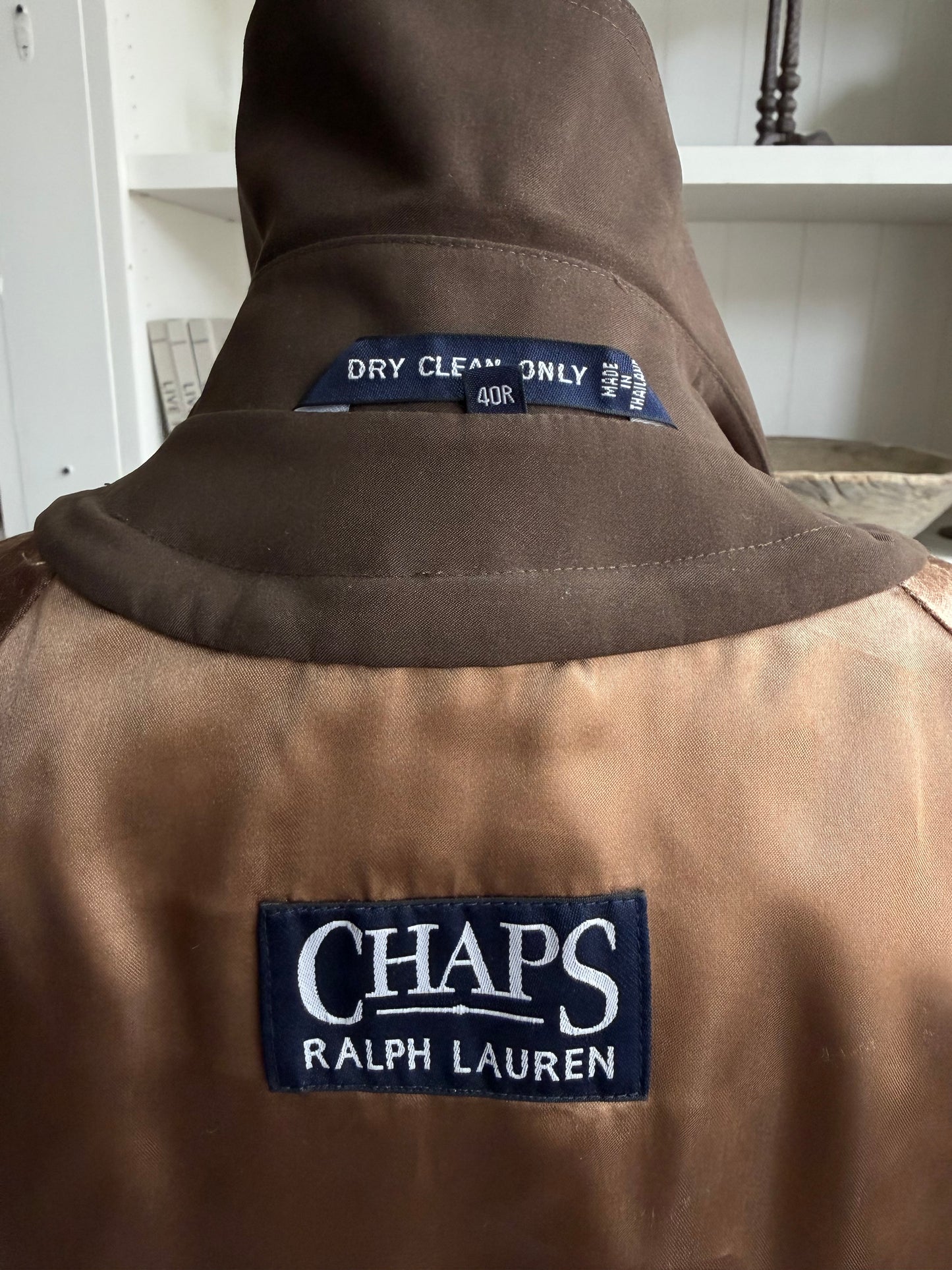 90s Chaps Ralph Lauren brown trench with removable wool lining.