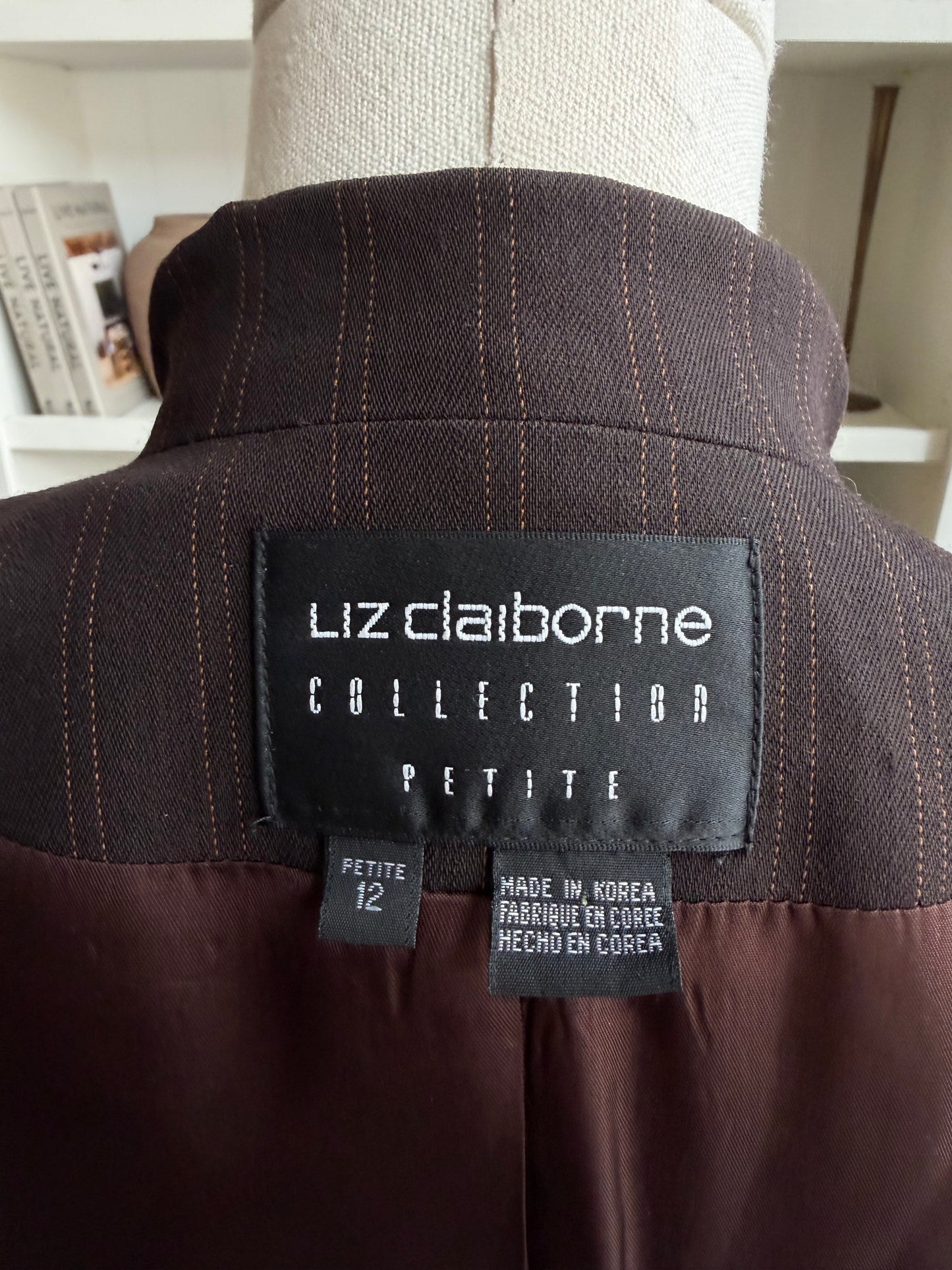 90s Liz Claiborne Collection brown pin stripe blazer. Made in Korea