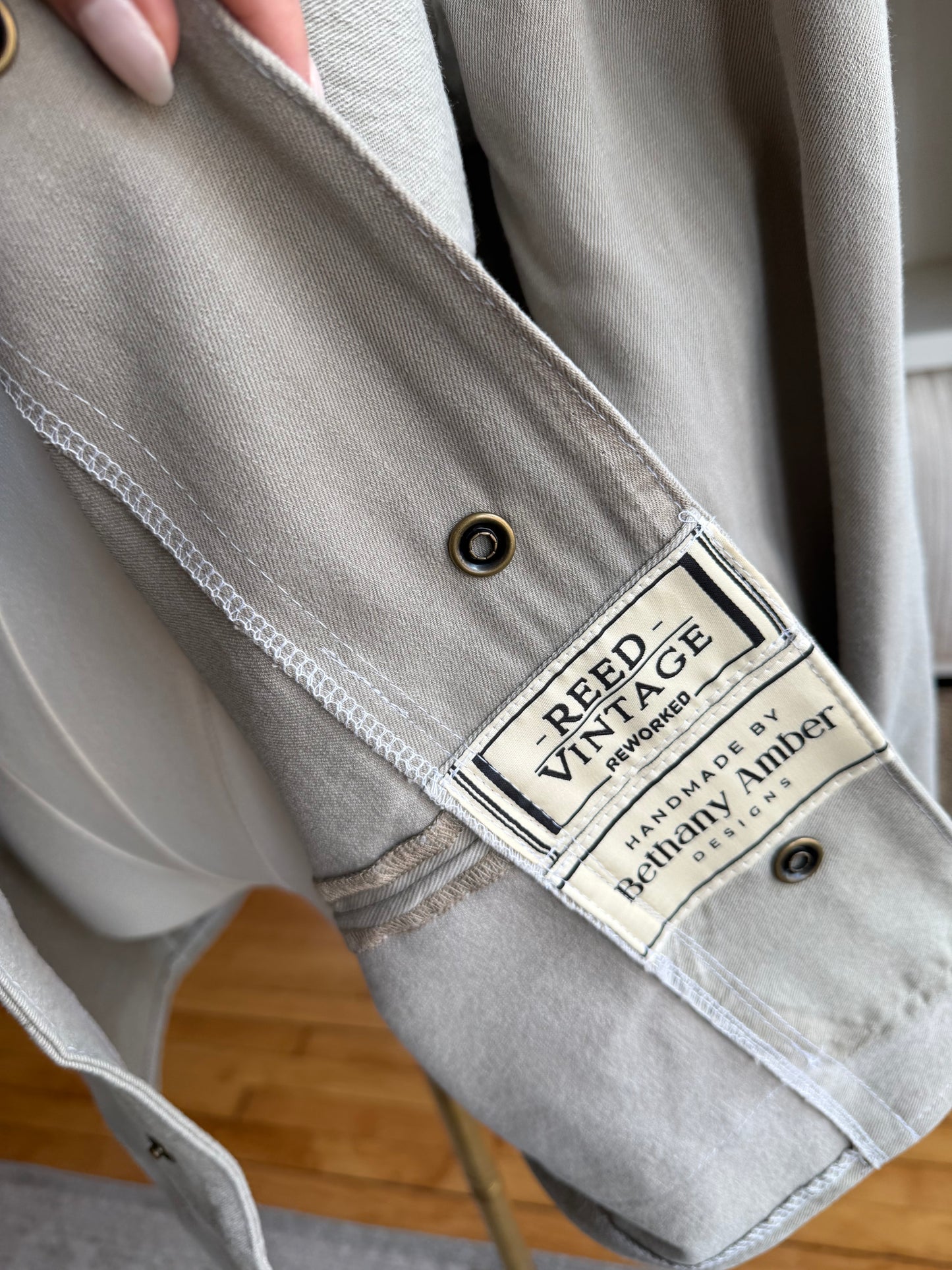 Tan Reworked Denim Chore Coat. Size Medium